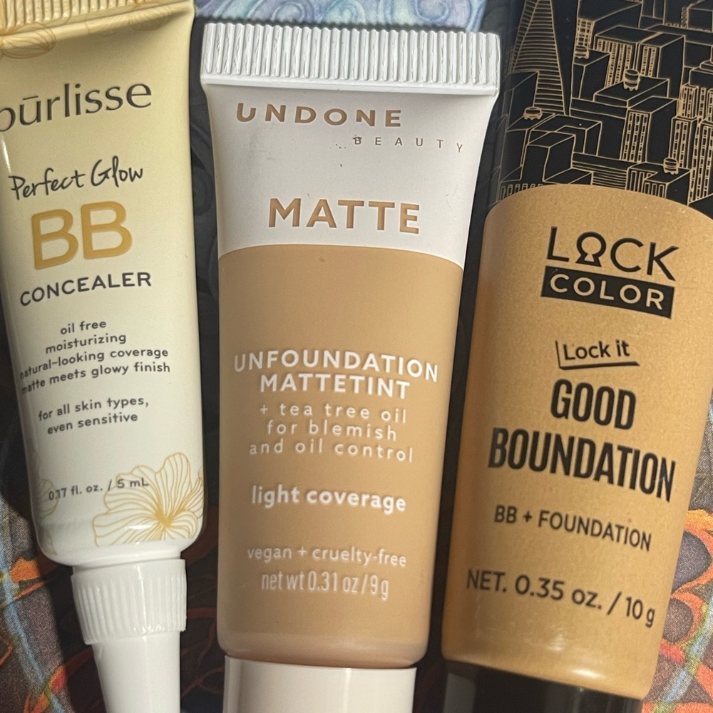 Lot 3 foundation/concealer travel sz/Purlisse/L.O.C.K. color BB LOCK IT/Undone